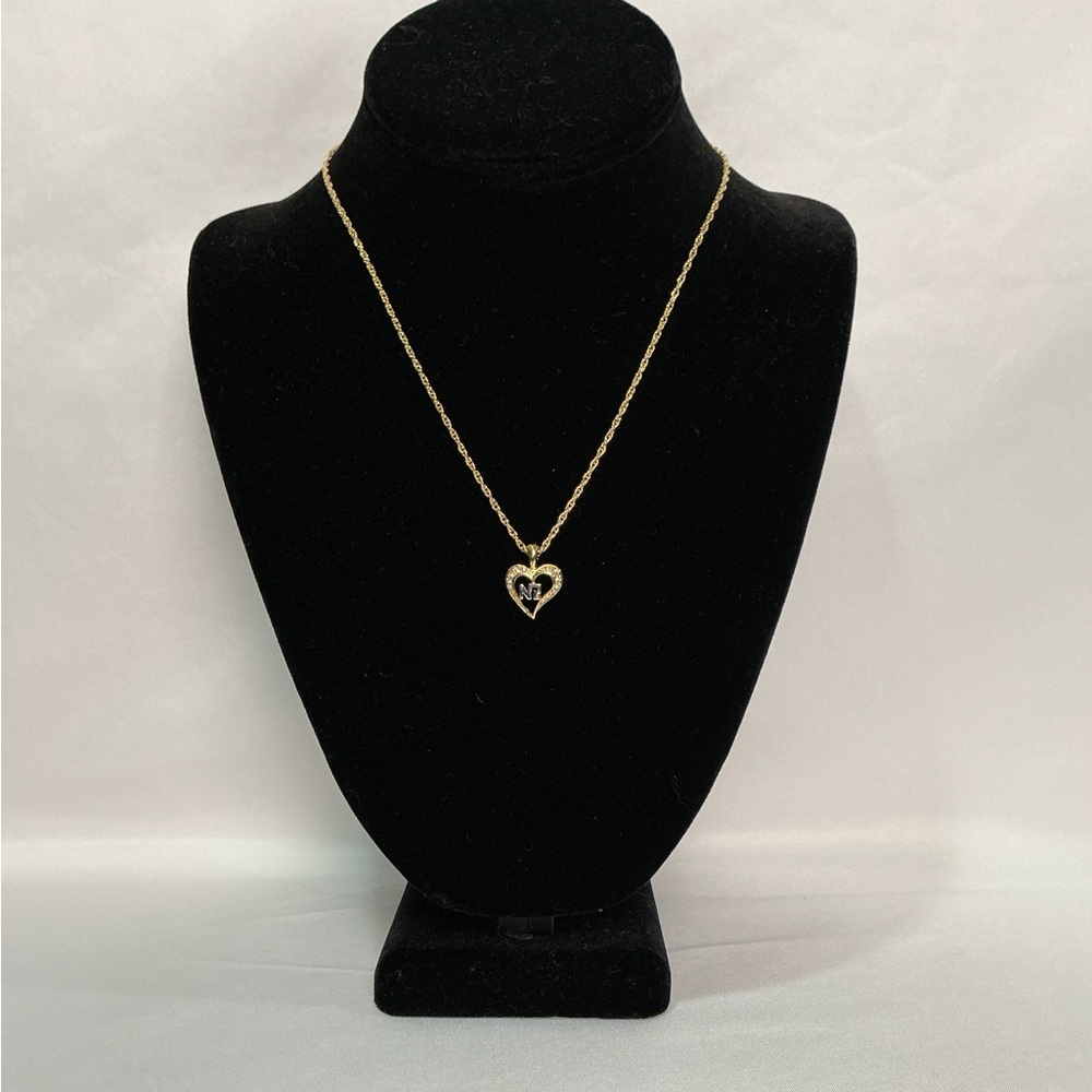 Vintage Nina Ricci Rhinestone Gold Silver  Heart Pendant Necklace - Picture 2 of 9